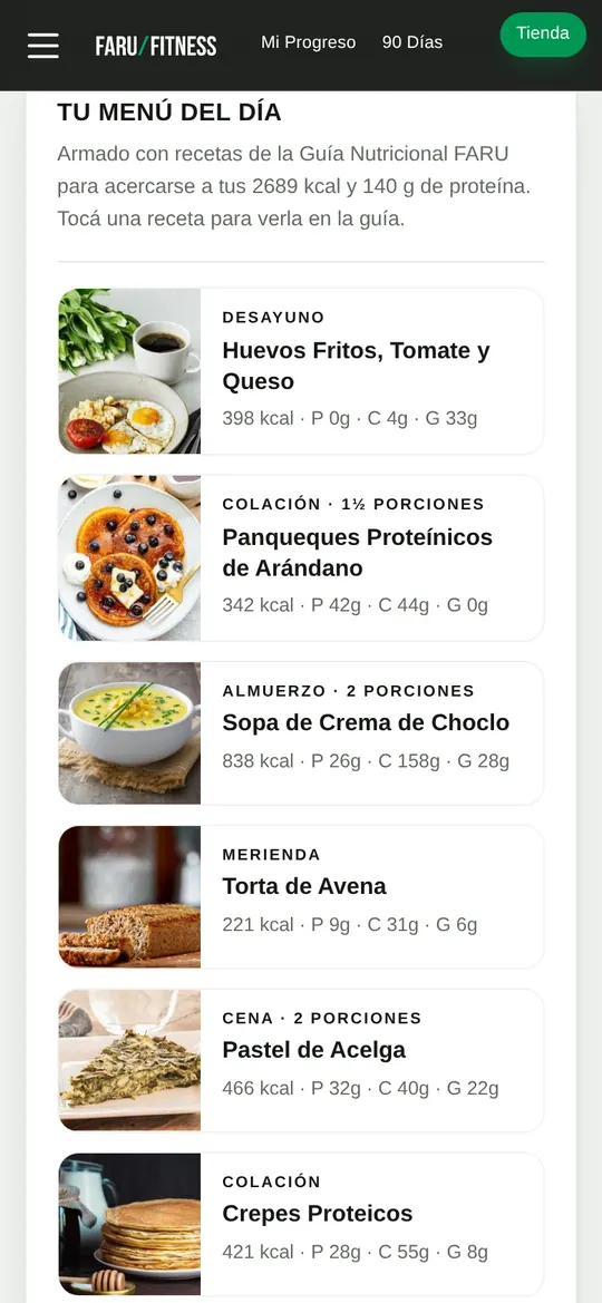 Menú del día armado con recetas de la guía FARU